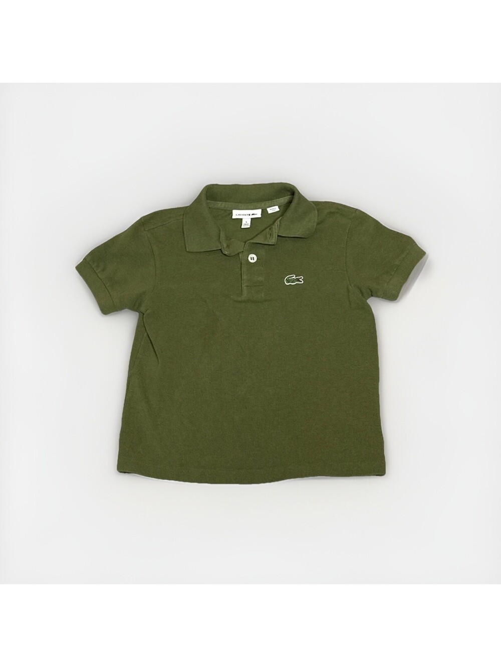 Lacoste Boys Green Solid Cotton Short Sleeve Polo Shirt Size 5 Crocodile Logo